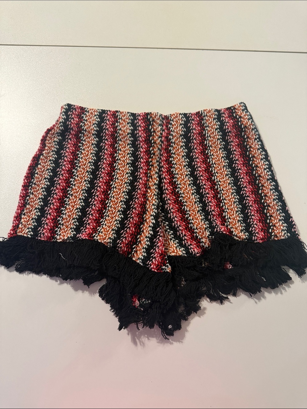 ZARA - Women’s Multicolor Striped Fringed Knit Shorts